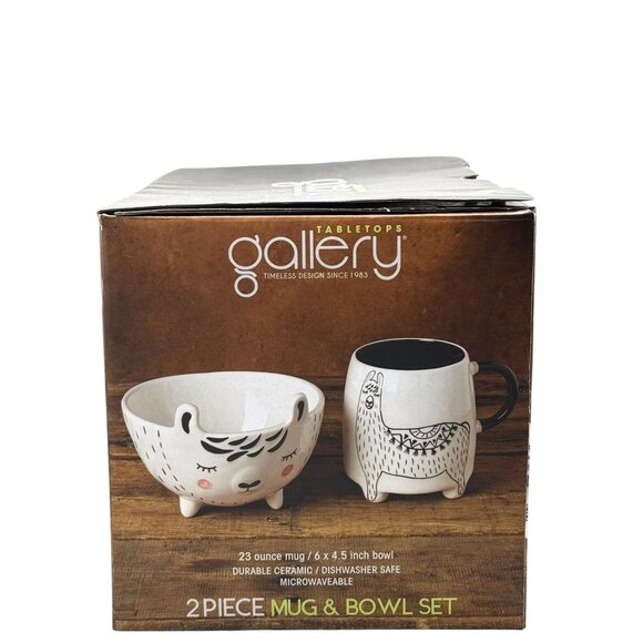 Tabletops Gallery Llama Ceramic 2 Piece Mug & Bowl Set - Picture 5 of 7
